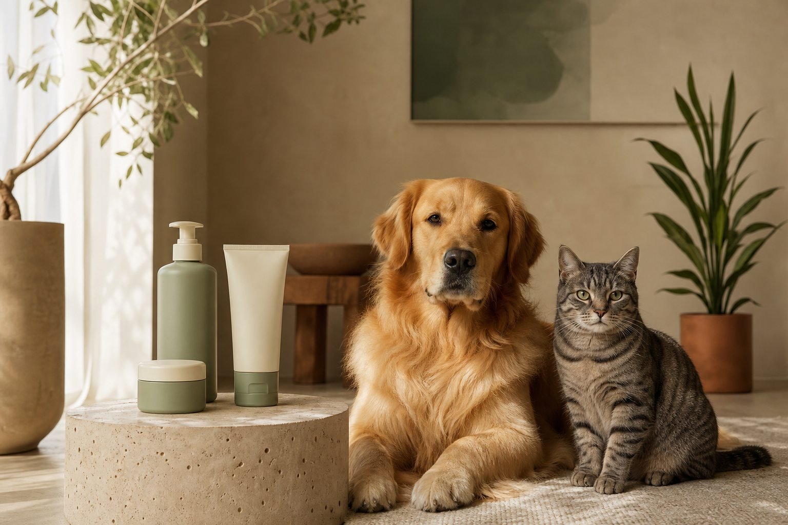 Dog and cat at ease in a warm family home