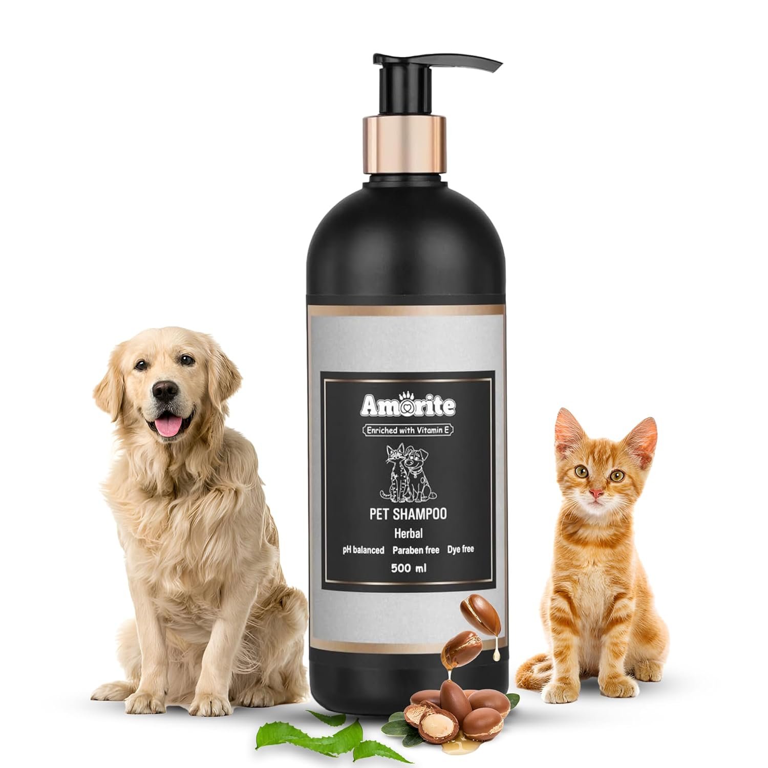 Herbal Dog Shampoo 500ml with Argan Oil | Paraben-Free, pH Balanced Pet Shampoo | Tick & Flea Protection, Antibacterial Shampoo for Pets | Suitable for All Kinds of Breed (Cat & Dog)
